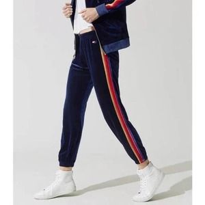 Aviator Nation Classic Velvet Velour Side Stripes Navy Blue Joggers Size S Small